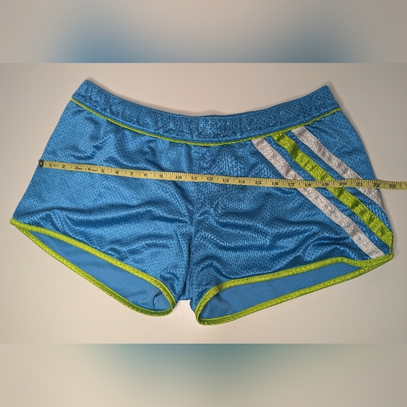 Adidas Women Size Large Athletic Shorts Blue with Green and White Stripes - Picture 10 of 11